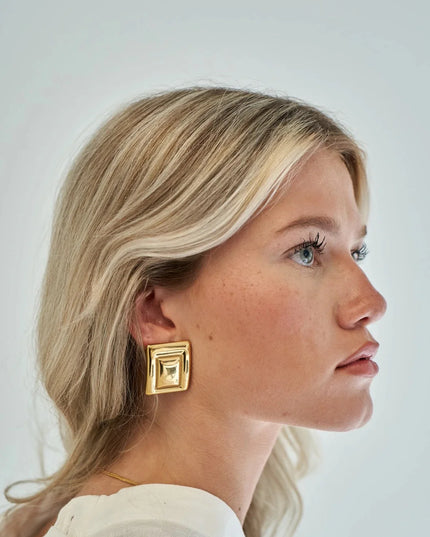 GOLDEN PYRAMID LUXE EARRINGS In Solid Non-Tarnish Stainless Steel With 18K Gold-Plate