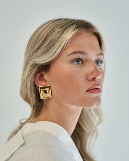 GOLDEN PYRAMID LUXE EARRINGS In Solid Non-Tarnish Stainless Steel With 18K Gold-Plate