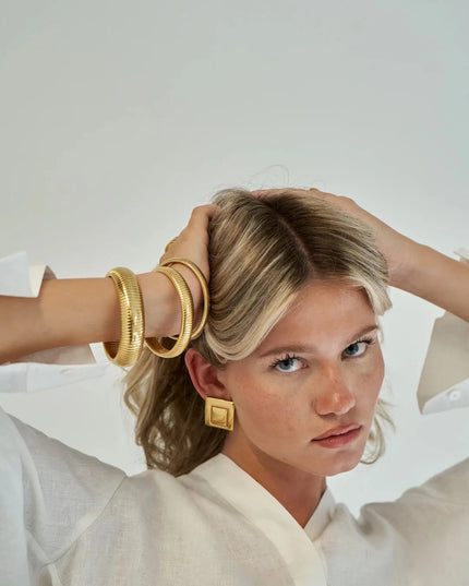 GOLDEN PYRAMID LUXE EARRINGS In Solid Non-Tarnish Stainless Steel With 18K Gold-Plate