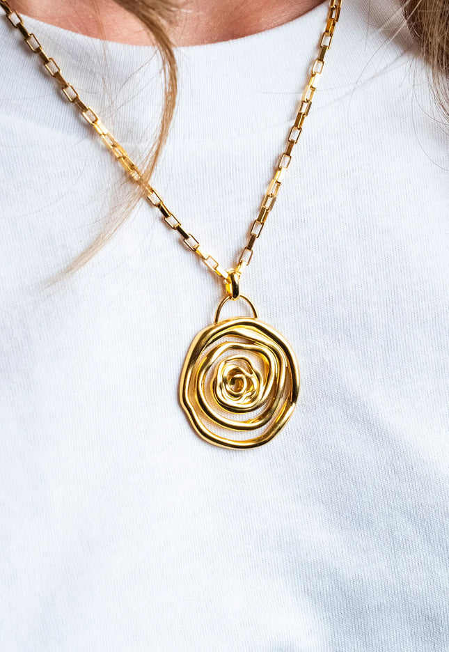 SPIRAL EMBRACE PENDANT NECKLACE In Solid Non-Tarnish Stainless Steel With 18K Gold-Plate