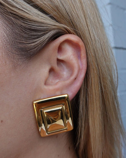 GOLDEN PYRAMID LUXE EARRINGS In Solid Non-Tarnish Stainless Steel With 18K Gold-Plate