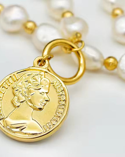 Gilded Voyage – Freshwater Pearl & Gold Medallion Necklace