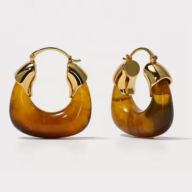Amber Hoop Earrings with Gold Leaf Accents