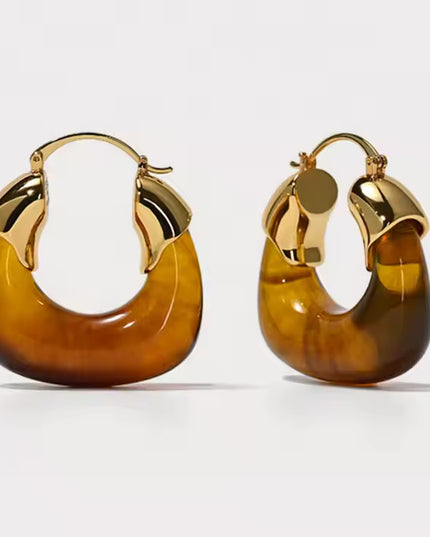 Amber Hoop Earrings with Gold Leaf Accents