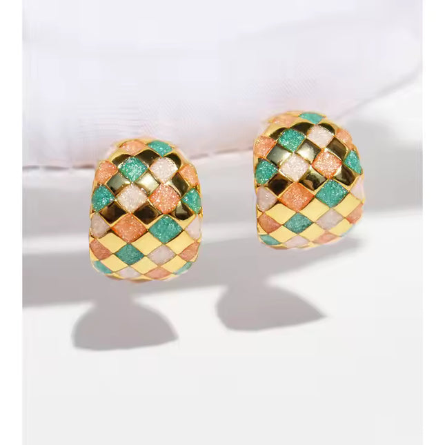 Colorful Woven Pattern Hoop Earrings