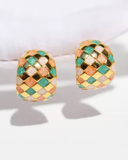 Colorful Woven Pattern Hoop Earrings