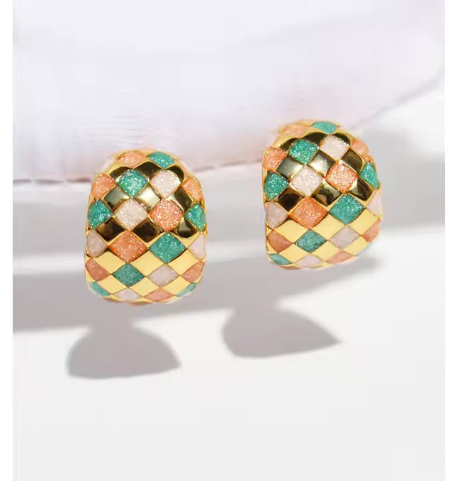 Colorful Woven Pattern Hoop Earrings