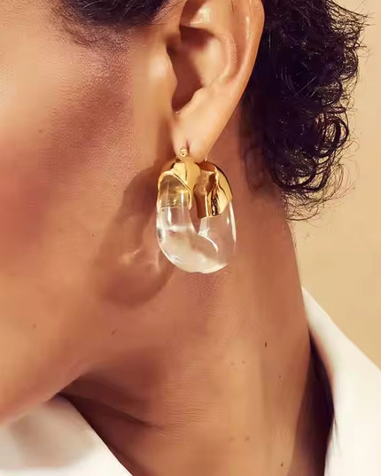 Amber Hoop Earrings with Gold Leaf Accents
