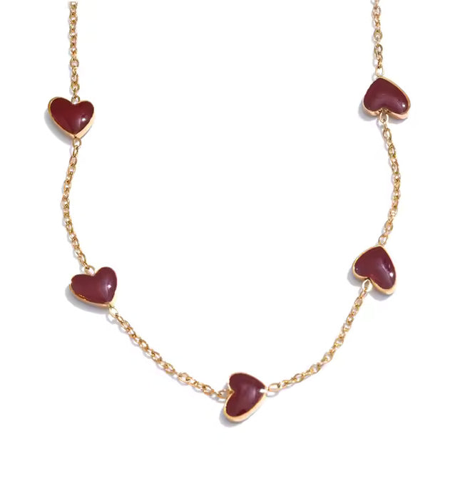 Eternal Love Necklace – A Chain of Hearts in Gold & Crimson