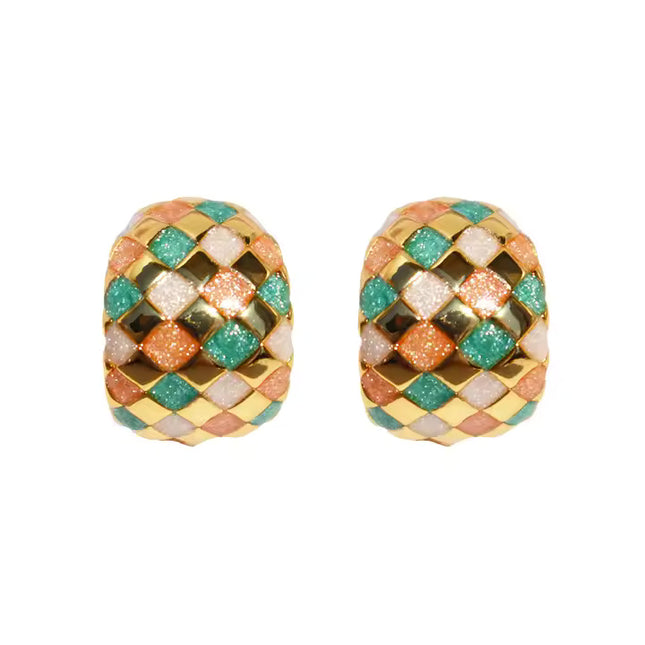 Colorful Woven Pattern Hoop Earrings