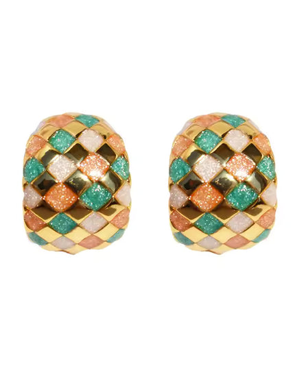 Colorful Woven Pattern Hoop Earrings