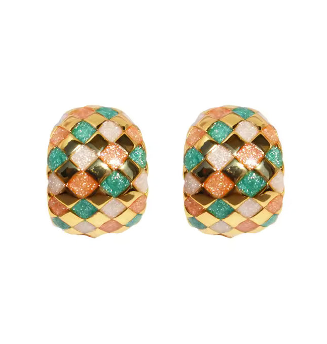 Colorful Woven Pattern Hoop Earrings