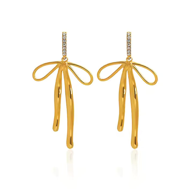 GOLD RIBBON DANCERS – DROP EARRINGS In Solid Non-Tarnish Stainless Steel With 18K Gold-Plate