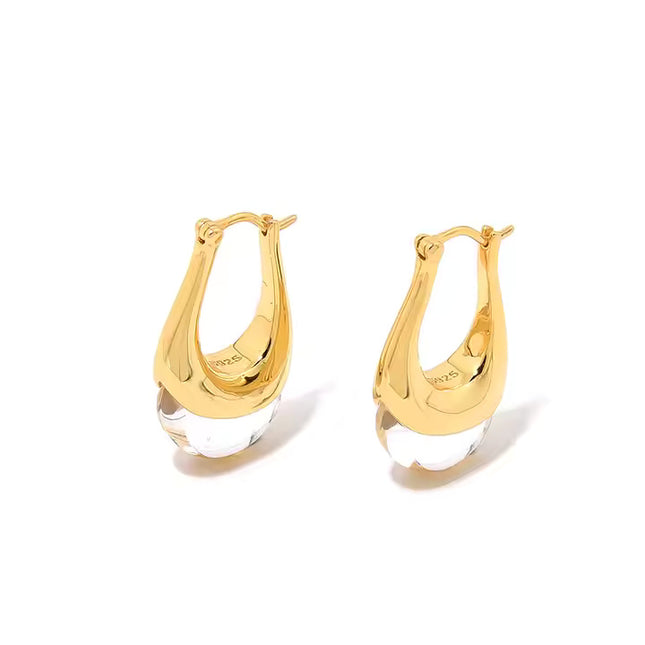Lune Drops – Gold & Prehnite Crystal Earrings in Solid  925 Sterling Silver with 18K Gold Plate