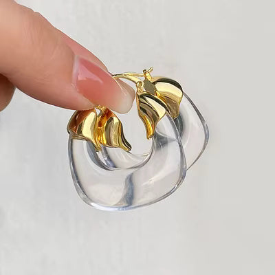 Amber Hoop Earrings with Gold Leaf Accents