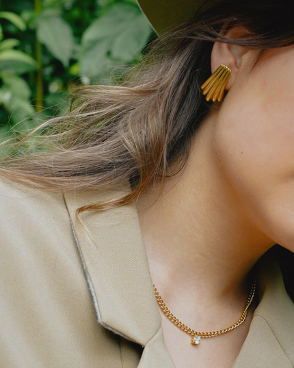 Golden Fan Stud Earrings – Quiet Drama, Loud Elegance