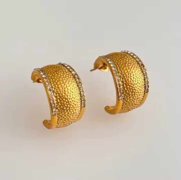 Royal Ember Luxe Hoop Earrings – Textured Glamour, Eternal Shine In Solid Stainless Steel 18K Gold-Plate