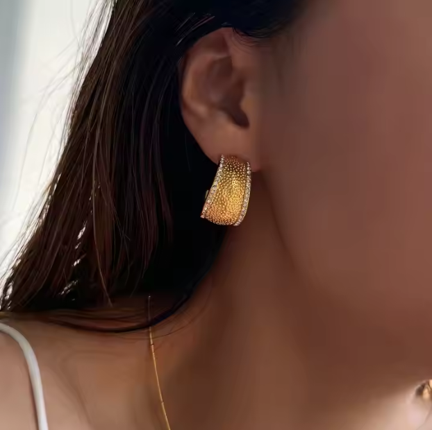 Royal Ember Luxe Hoop Earrings – Textured Glamour, Eternal Shine In Solid Stainless Steel 18K Gold-Plate