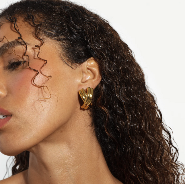 THE POWER FOLD LUXE EARRINGS In Solid Non-Tarnish Stainless Steel With 18K Gold-Plate