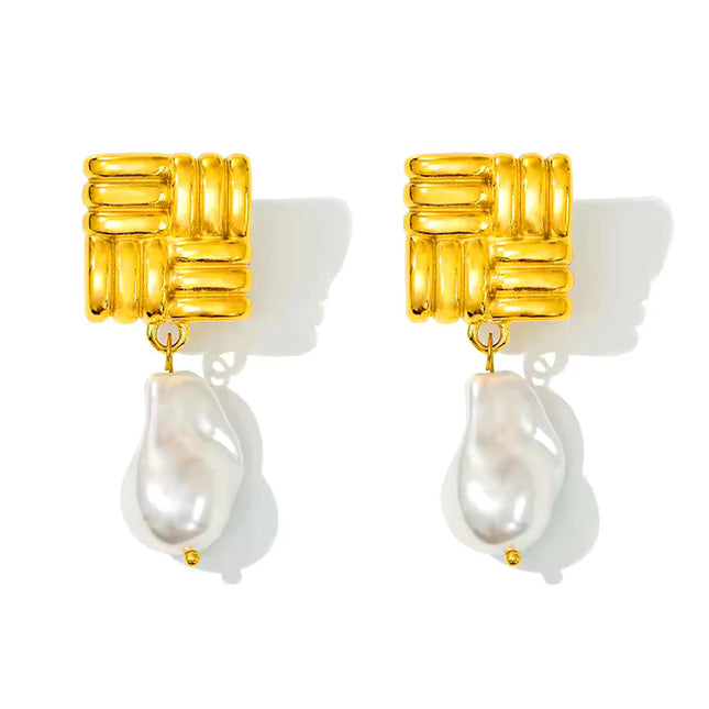 Pearl Poet Drop Earrings – Sculpted Gold Meets Soulful Shine