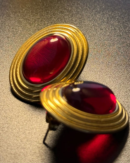 ROYAL OVAL STUDS - DIAMOND RED DAME EARRINGS