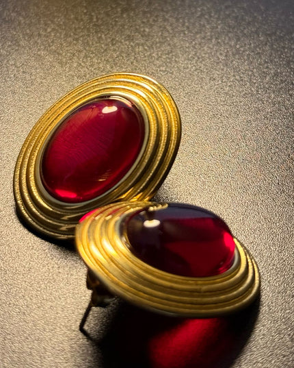ROYAL OVAL STUDS - DIAMOND RED DAME EARRINGS