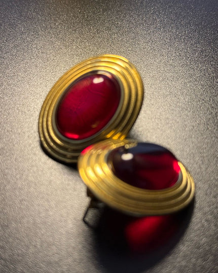 ROYAL OVAL STUDS - DIAMOND RED DAME EARRINGS