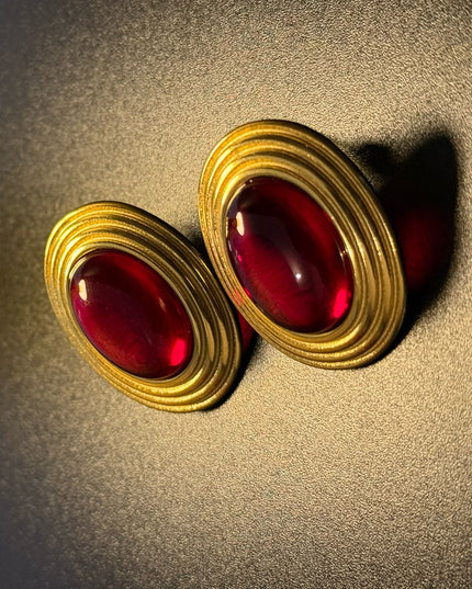 ROYAL OVAL STUDS - DIAMOND RED DAME EARRINGS