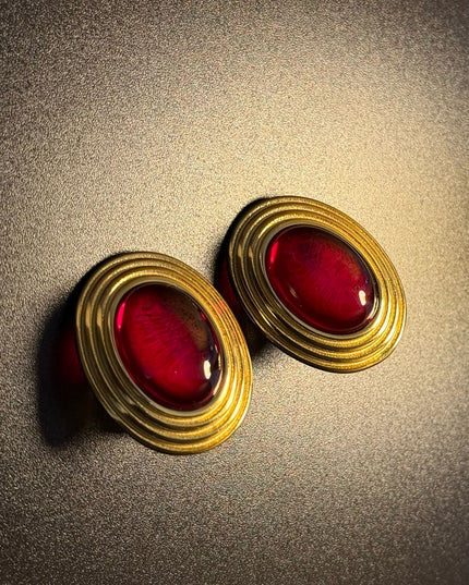 ROYAL OVAL STUDS - DIAMOND RED DAME EARRINGS