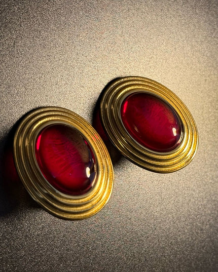 ROYAL OVAL STUDS - DIAMOND RED DAME EARRINGS