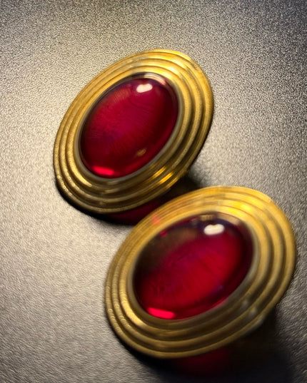 ROYAL OVAL STUDS - DIAMOND RED DAME EARRINGS