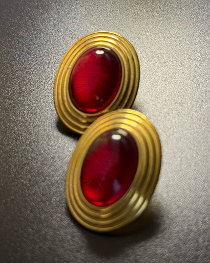 ROYAL OVAL STUDS - DIAMOND RED DAME EARRINGS