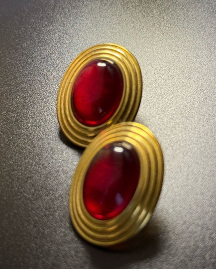 ROYAL OVAL STUDS - DIAMOND RED DAME EARRINGS