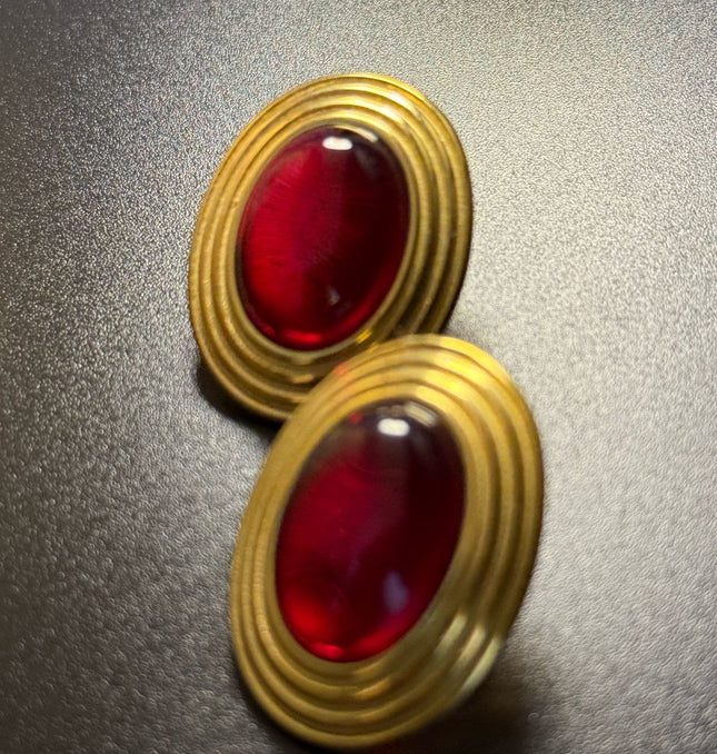 ROYAL OVAL STUDS - DIAMOND RED DAME EARRINGS