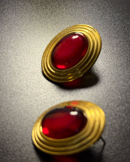 ROYAL OVAL STUDS - DIAMOND RED DAME EARRINGS