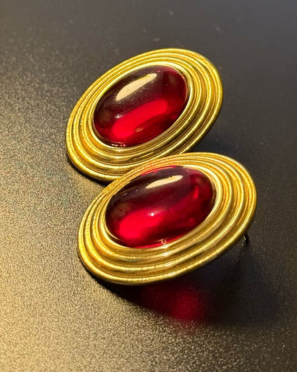 ROYAL OVAL STUDS - DIAMOND RED DAME EARRINGS