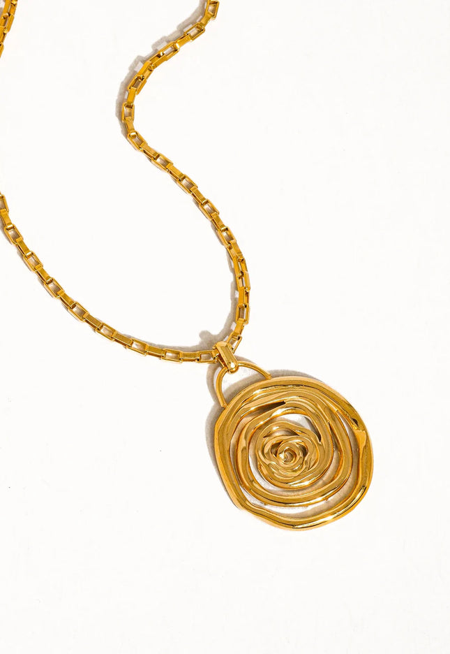 SPIRAL EMBRACE PENDANT NECKLACE In Solid Non-Tarnish Stainless Steel With 18K Gold-Plate