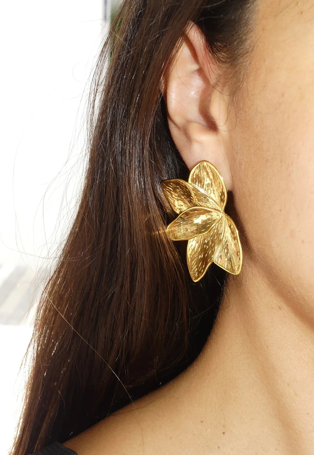 Golden Bloom Earrings – A Floral Symphony In Solid Non-Tarnish Stainless Steel With 18K Gold-Plate
