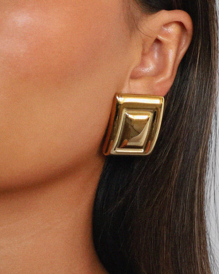 GOLDEN PYRAMID LUXE EARRINGS In Solid Non-Tarnish Stainless Steel With 18K Gold-Plate