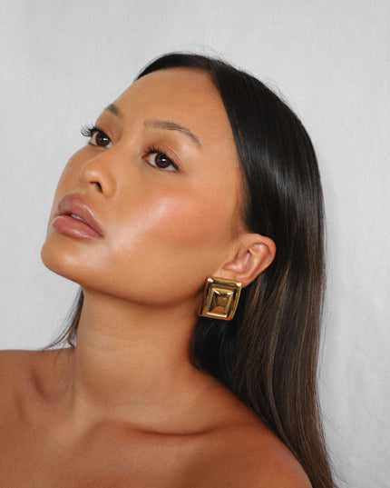 GOLDEN PYRAMID LUXE EARRINGS In Solid Non-Tarnish Stainless Steel With 18K Gold-Plate