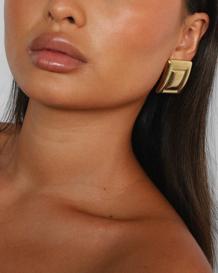 GOLDEN PYRAMID LUXE EARRINGS In Solid Non-Tarnish Stainless Steel With 18K Gold-Plate