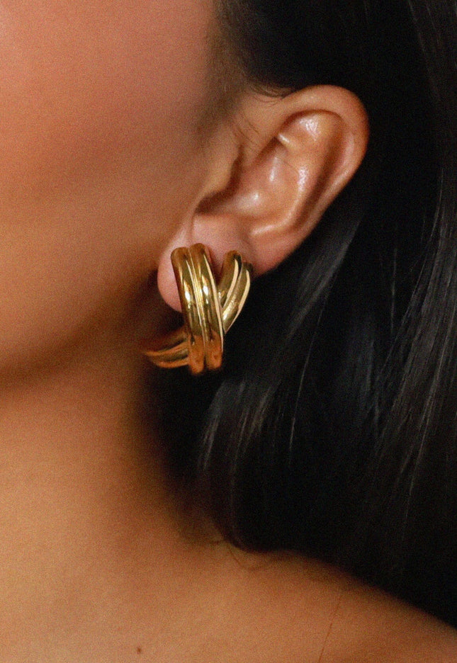 THE POWER FOLD LUXE EARRINGS In Solid Non-Tarnish Stainless Steel With 18K Gold-Plate