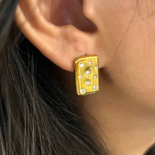 Stardust Echo Studs – Gold Dreams, Celestial Sparkle Earrings